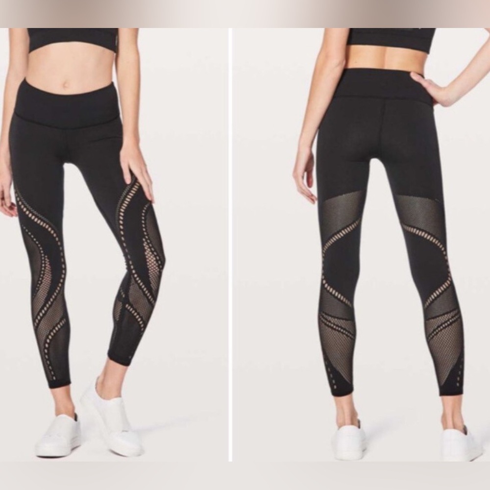 Lululemon Athletica Reveal Tight Precision Mid-Rise Black Laser-Cut Leggings